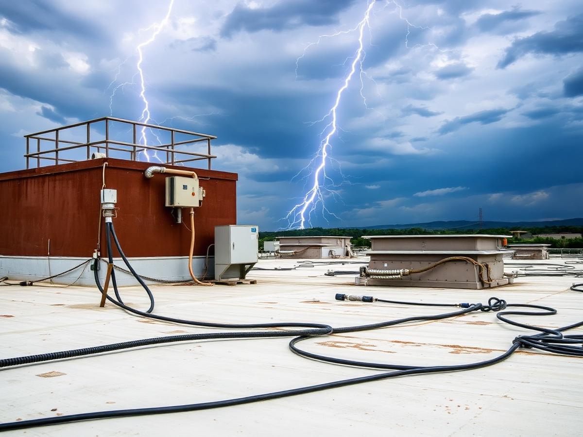 Sistema de proteção contra descargas atmosféricas instalado em cobertura industrial